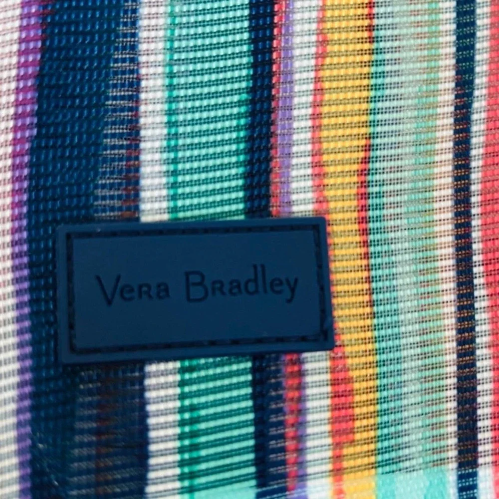 Vera Bradley Mesh Drawstring Backpack Multi Color Striped Beach Gym Bag